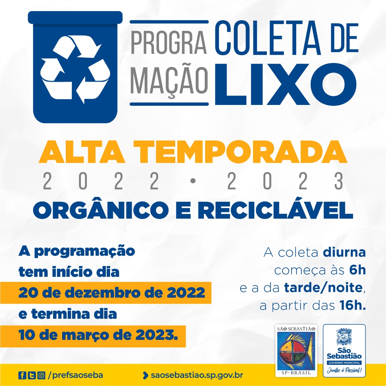 S O Sebasti O Intensifica Coleta De Lixo Org Nico E Recicl Vel Para A